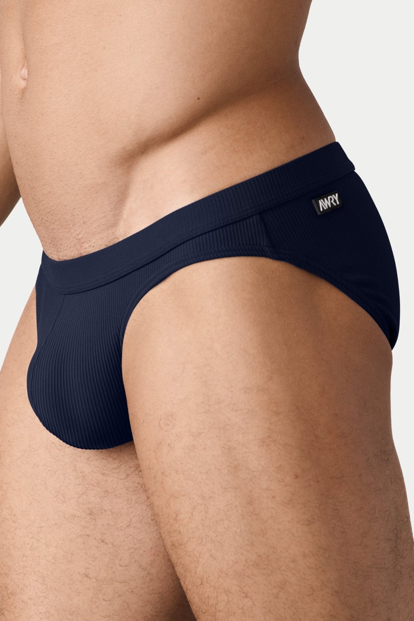 AWRY Oasis Contour Swim Brief Navy - men's swim brief side profile