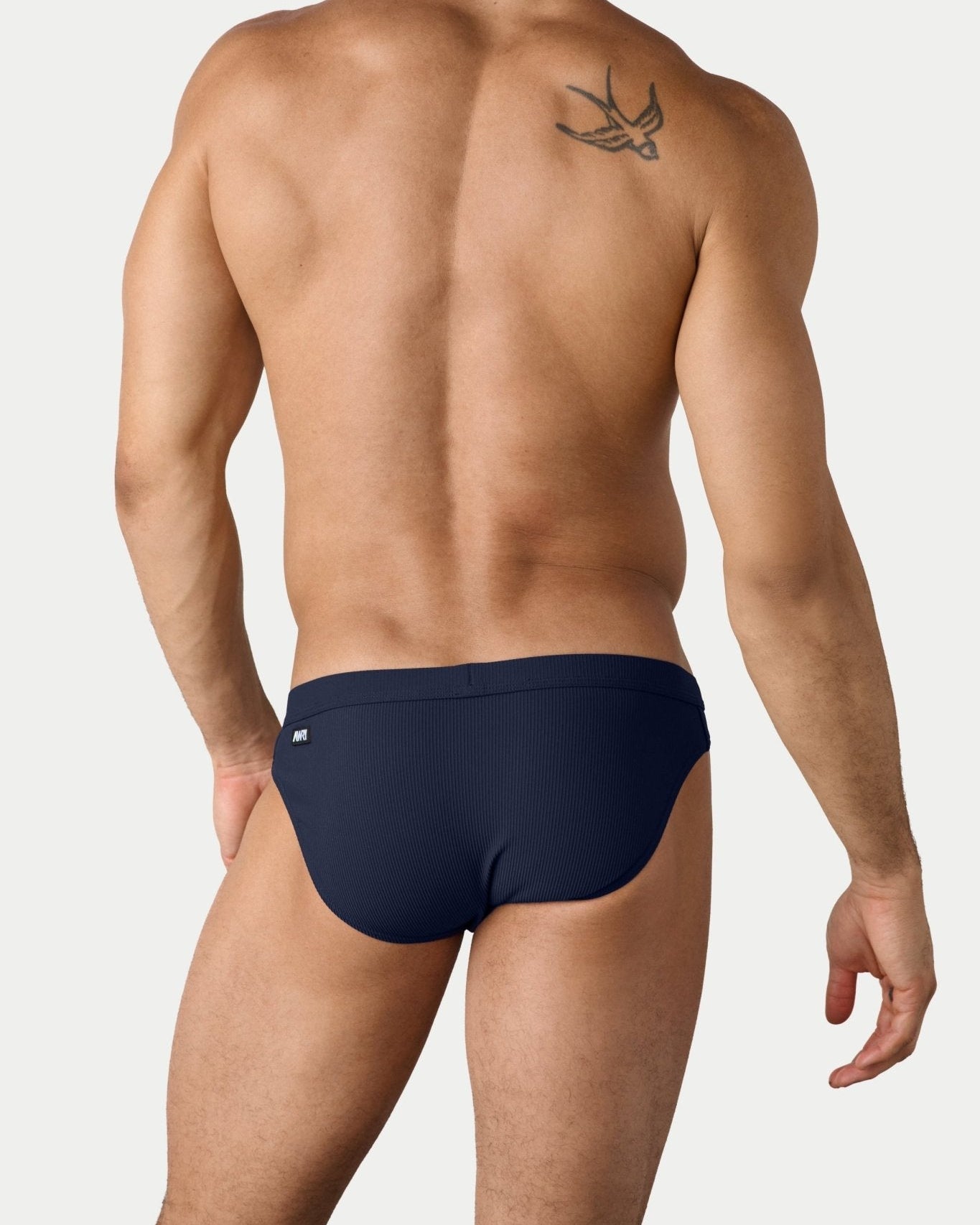 AWRY Oasis Contour Swim Brief Navy - mens swim briefs back view