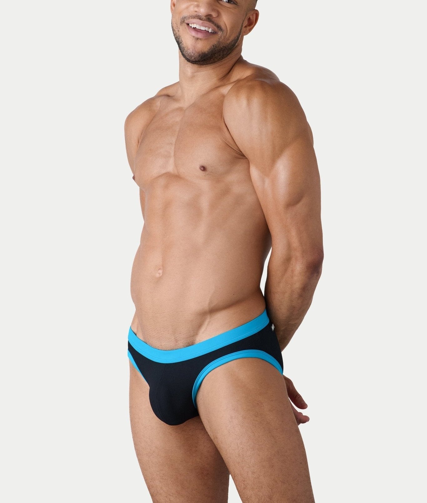 AWRY Oasis Contrast Swim Briefs Black & Aqua - mens swim briefs front view