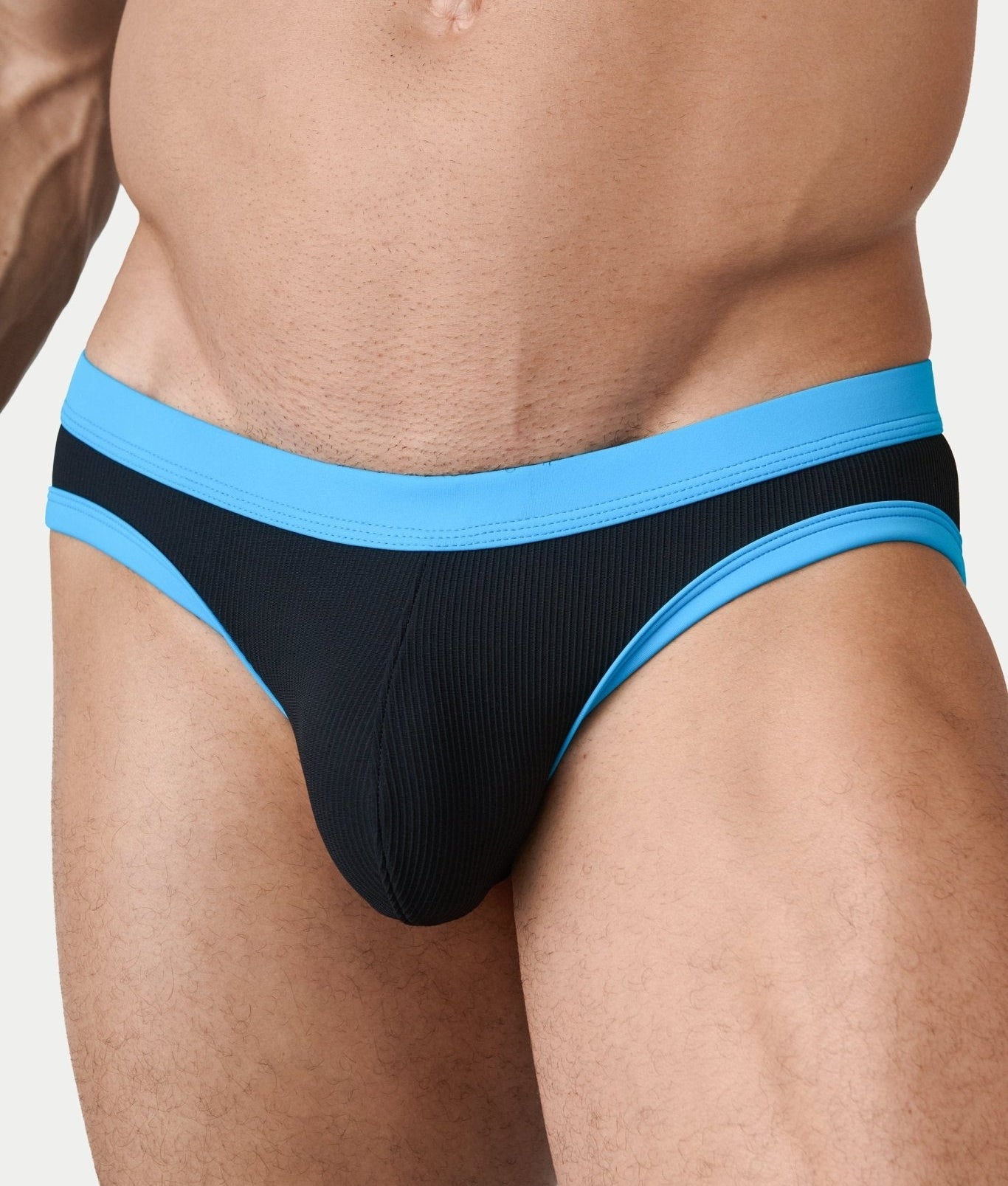 AWRY Oasis Contrast Swim Briefs Black & Aqua - men's swim brief waistband detail