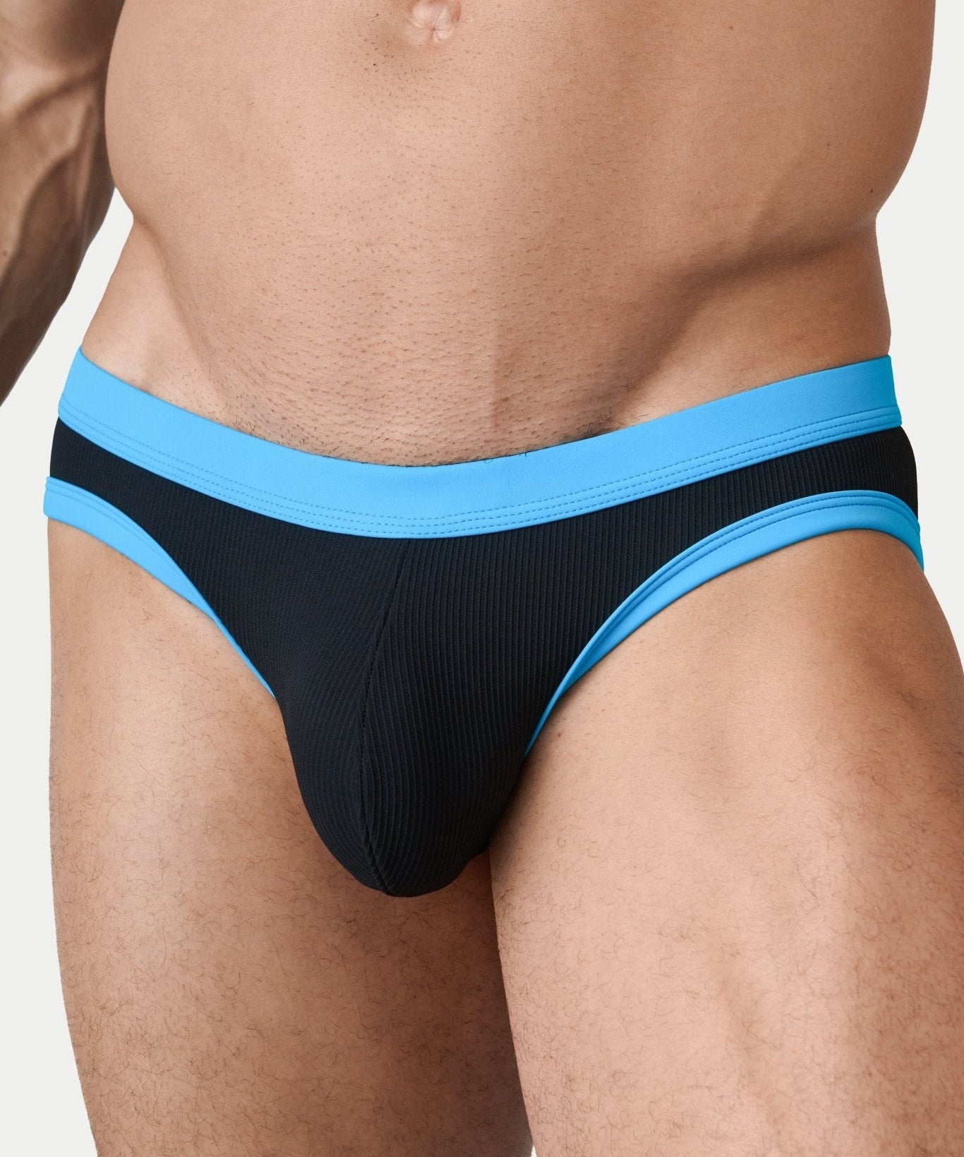 AWRY Oasis Contrast Swim Briefs Black & Aqua - men's swim brief waistband detail