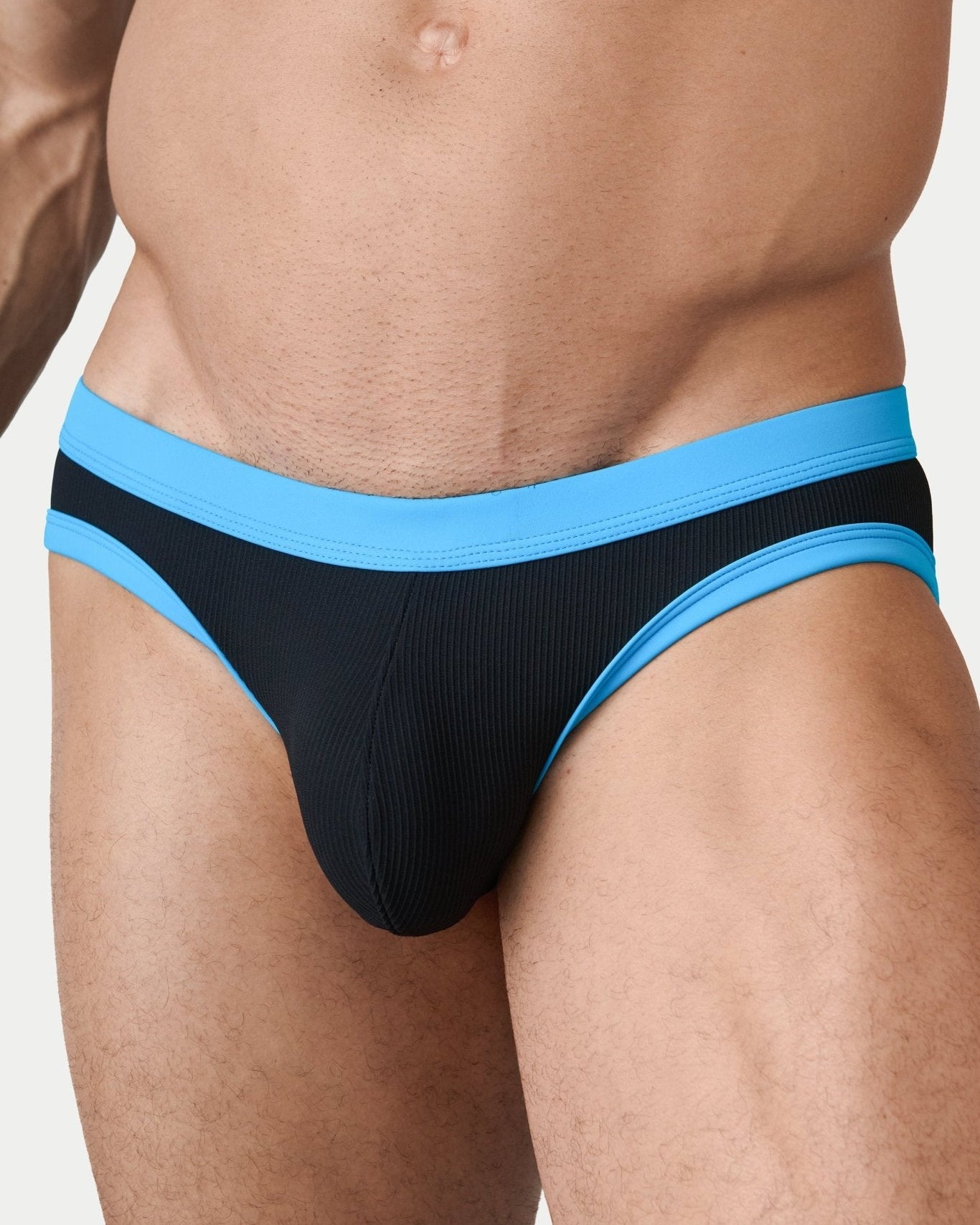 AWRY Oasis Contrast Swim Briefs Black & Aqua - men's swim brief waistband detail