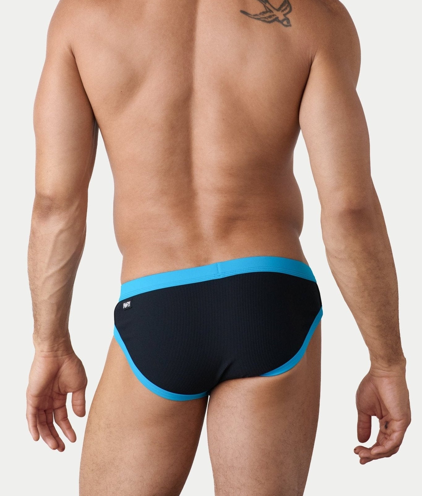 AWRY Oasis Contrast Swim Briefs Black & Aqua - mens swim briefs back view