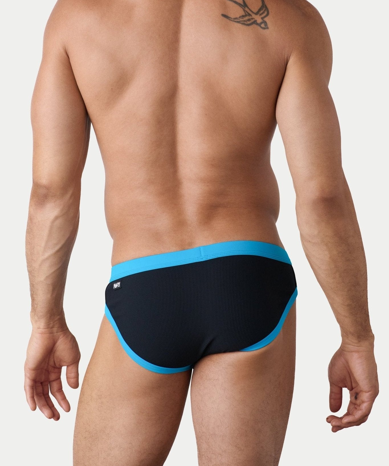 AWRY Oasis Contrast Swim Briefs Black & Aqua - mens swim briefs back view