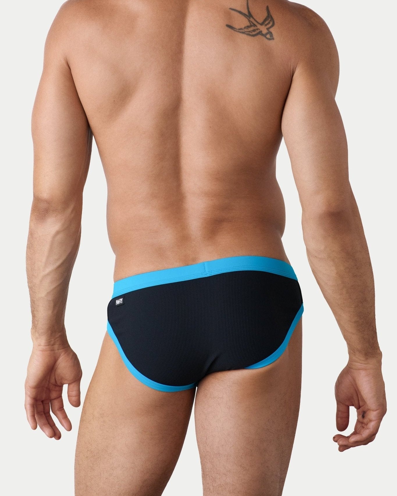 AWRY Oasis Contrast Swim Briefs Black & Aqua - mens swim briefs back view