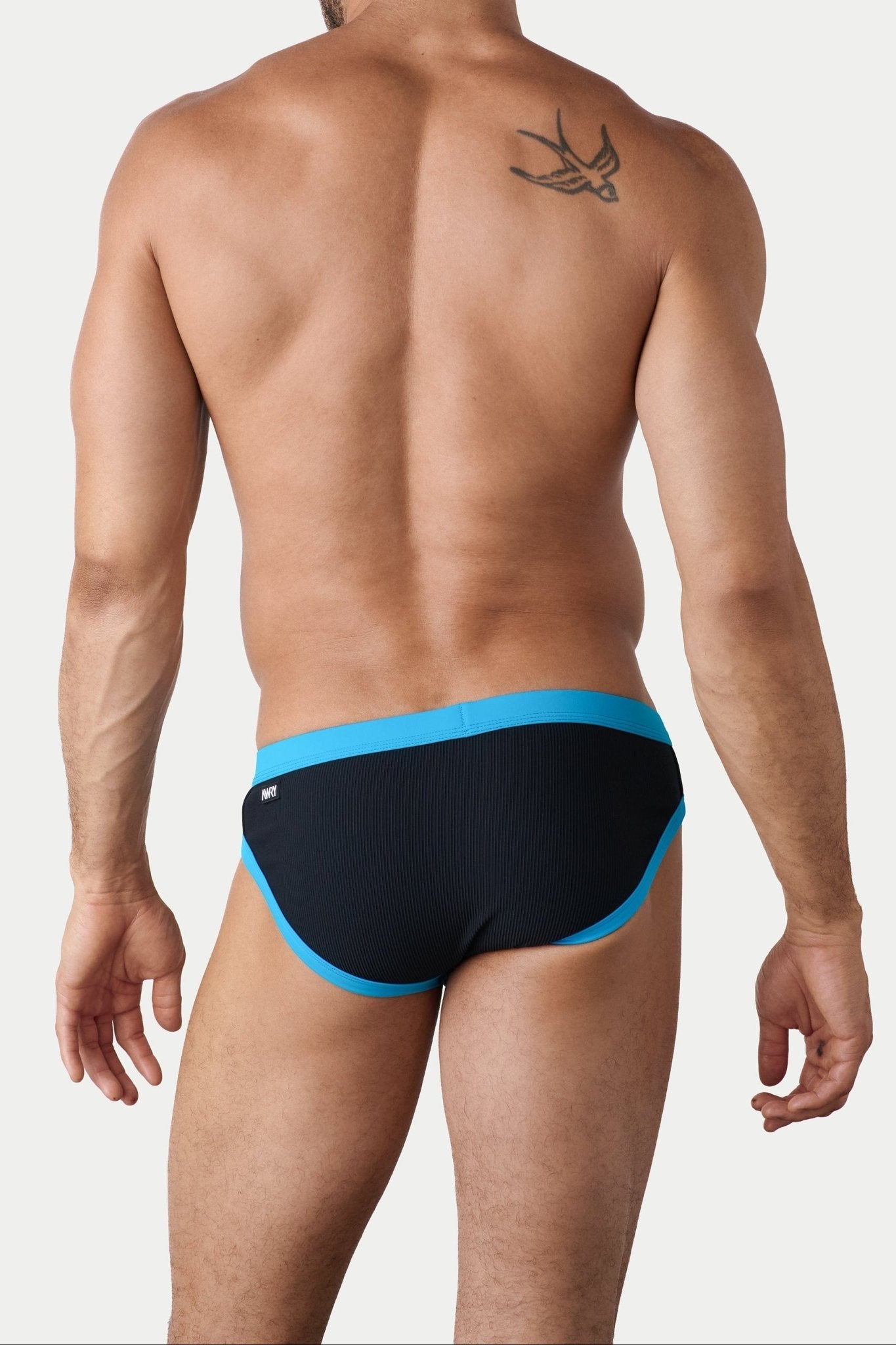 AWRY Oasis Contrast Swim Briefs Black & Aqua - mens swim briefs back view