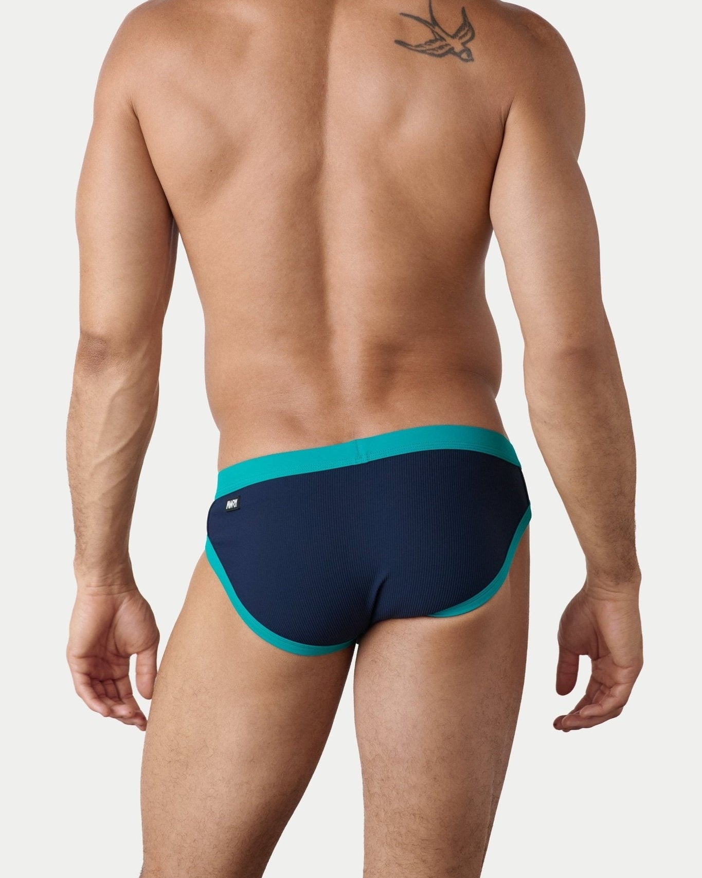 AWRY Oasis Contrast Swim Briefs Navy & Teal - mens swim briefs back view