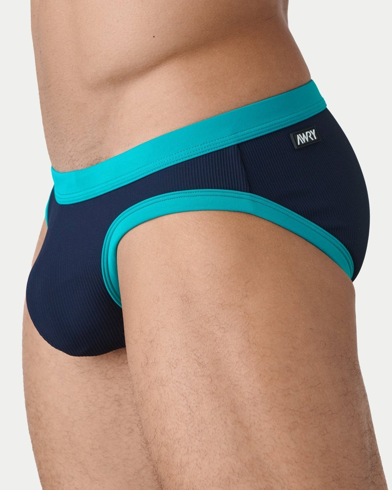 AWRY Oasis Contrast Swim Briefs Navy & Teal - mens swim briefs side profile