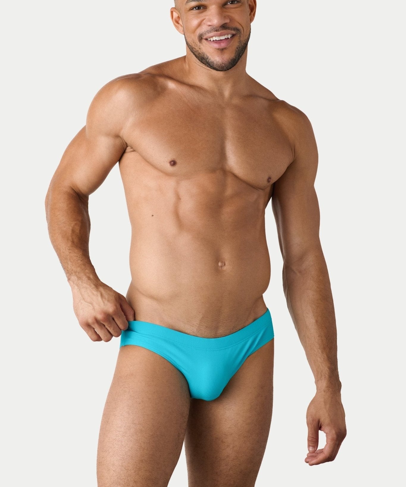 AWRY Oasis Swim Briefs Cyan - men's swim brief waistband detail