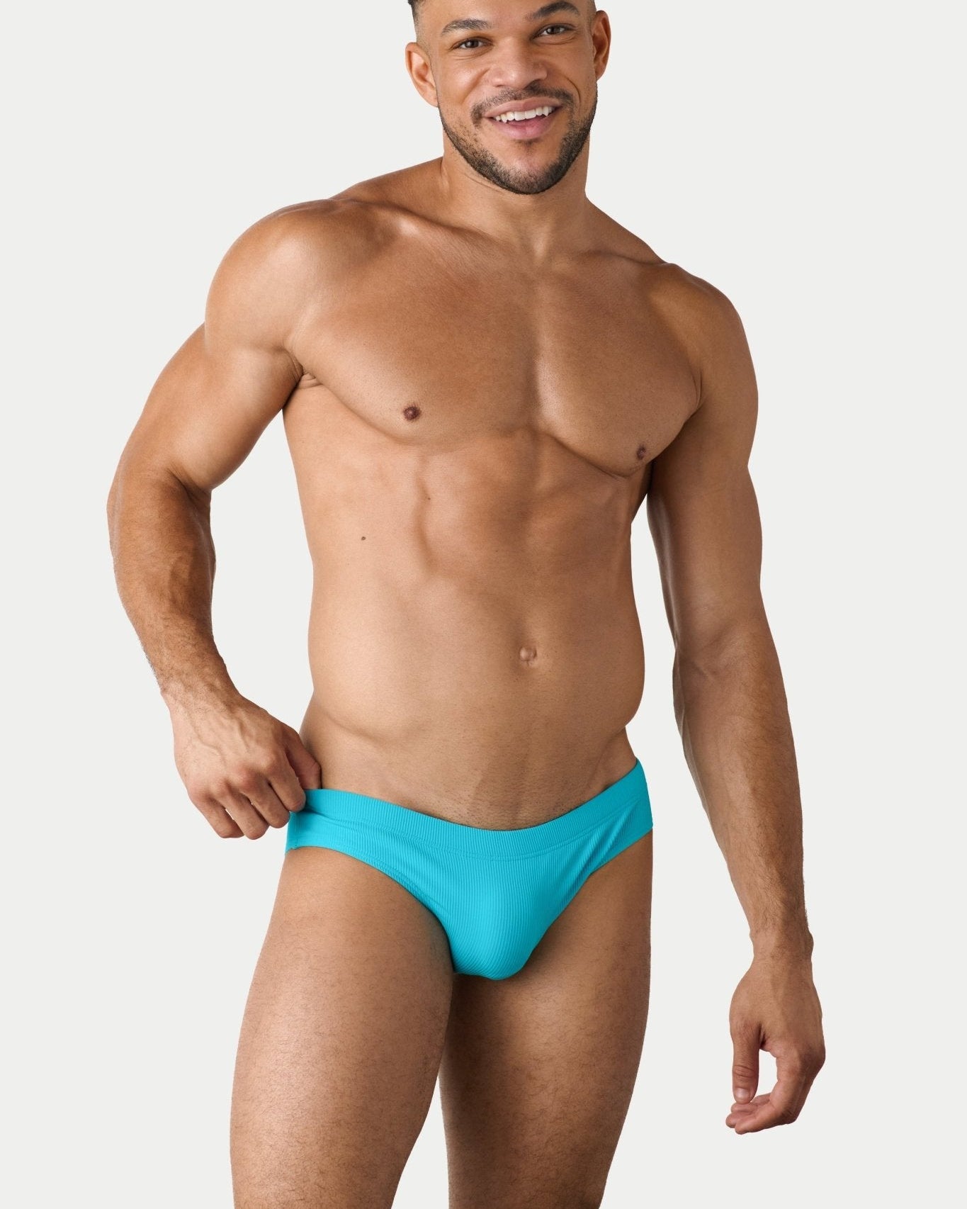 AWRY Oasis Swim Briefs Cyan - men's swim brief waistband detail