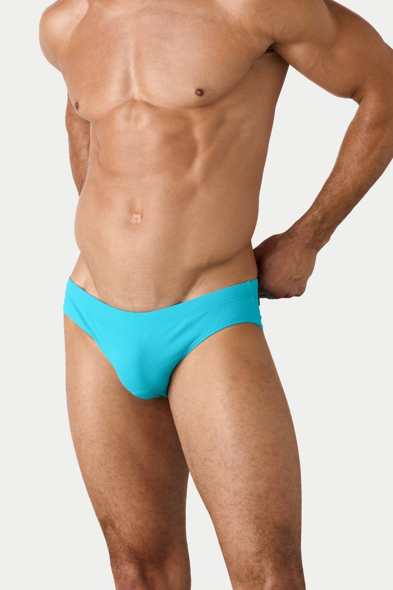 AWRY Oasis Swim Briefs Cyan - mens swim briefs side profile