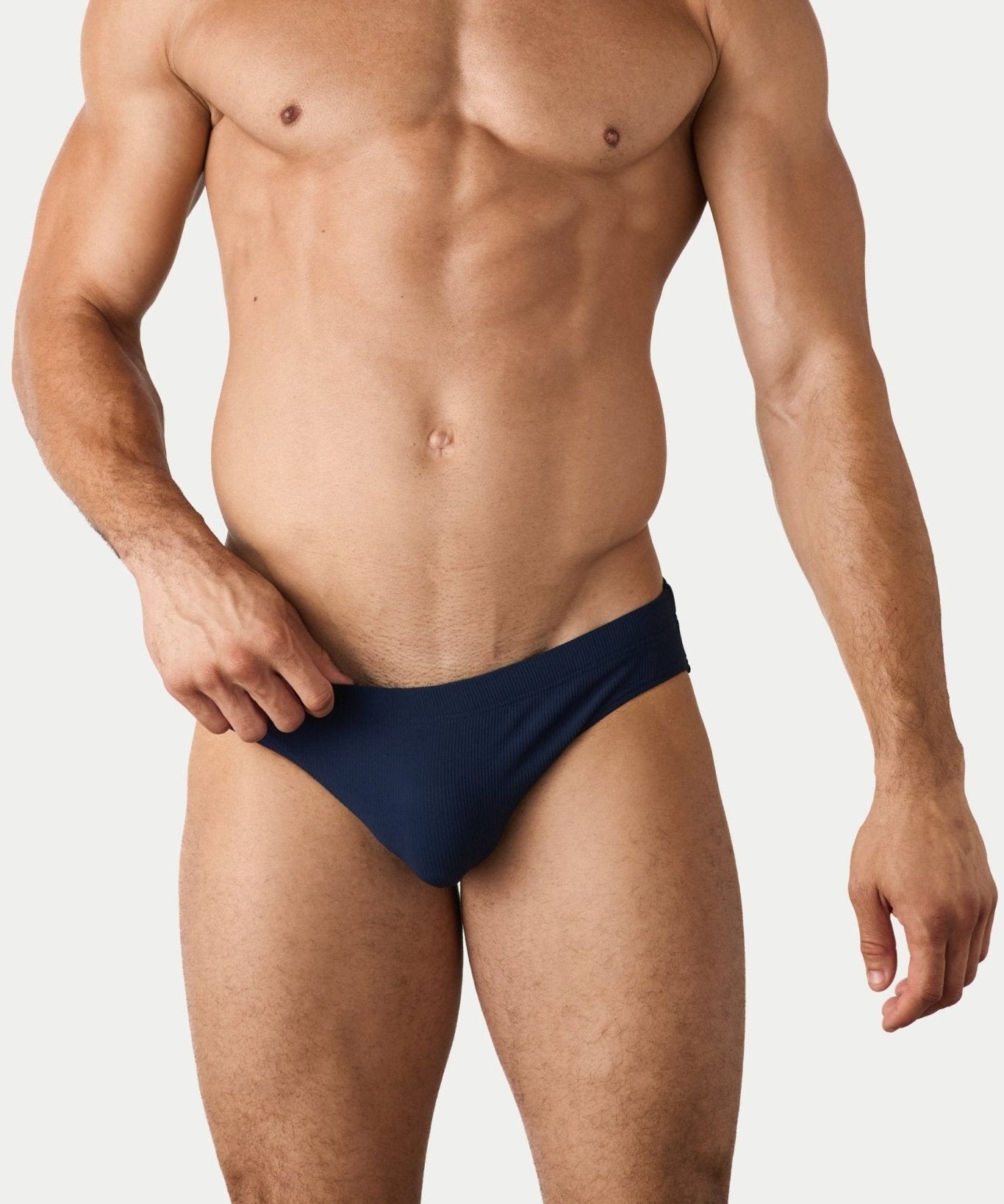 AWRY Oasis Swim Briefs Navy - men's swim brief pouch detail