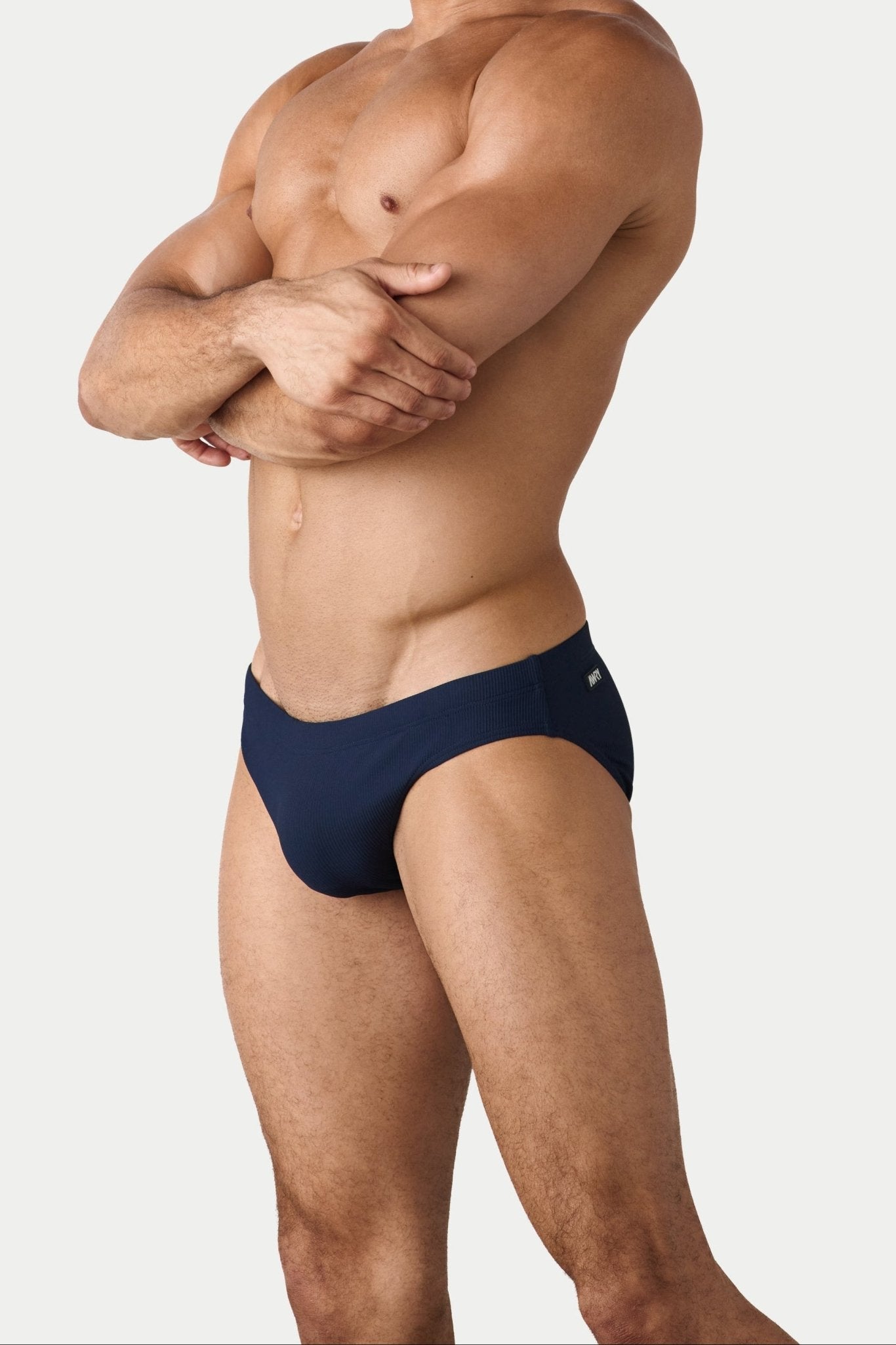 AWRY Oasis Swim Briefs Navy - men's swim brief side profile