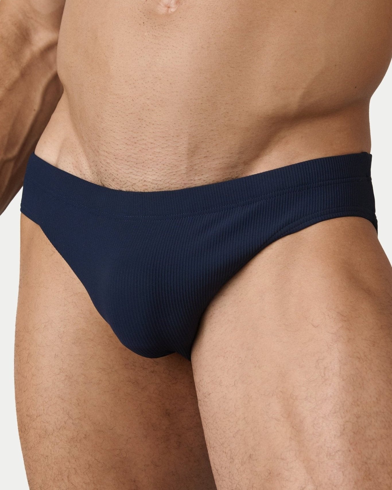 AWRY Oasis Swim Briefs Navy - men's swim brief waistband detail