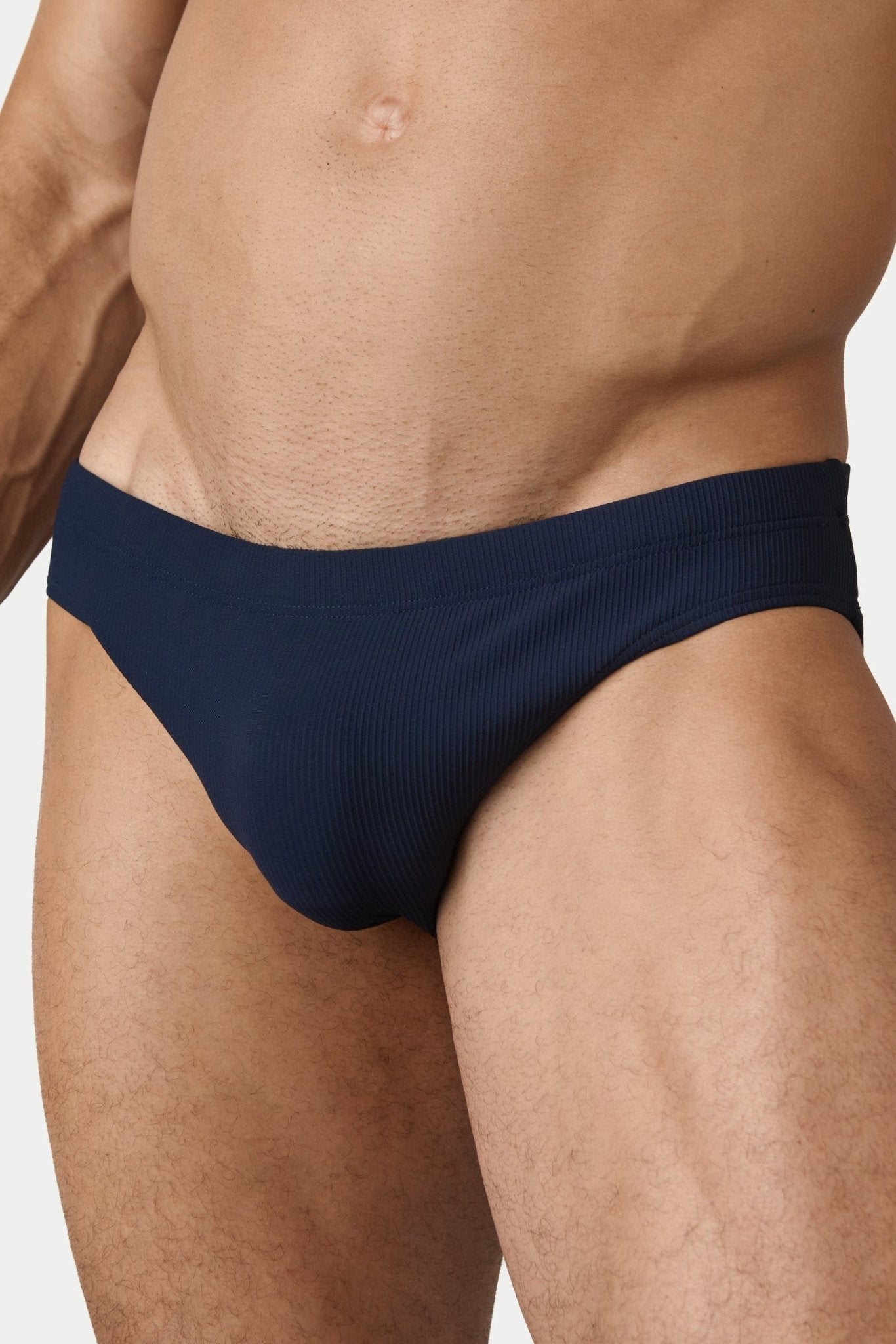 AWRY Oasis Swim Briefs Navy - men's swim brief waistband detail