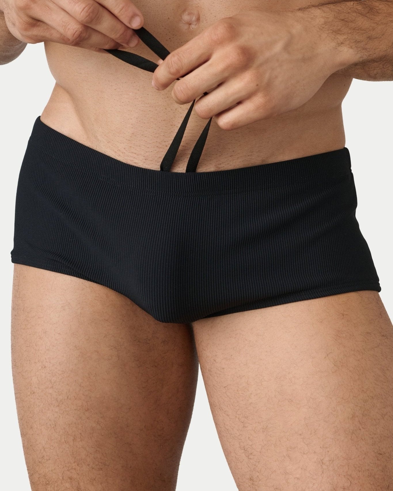 AWRY Oasis Swim Sunga Black - men's swim sunga waistband detail