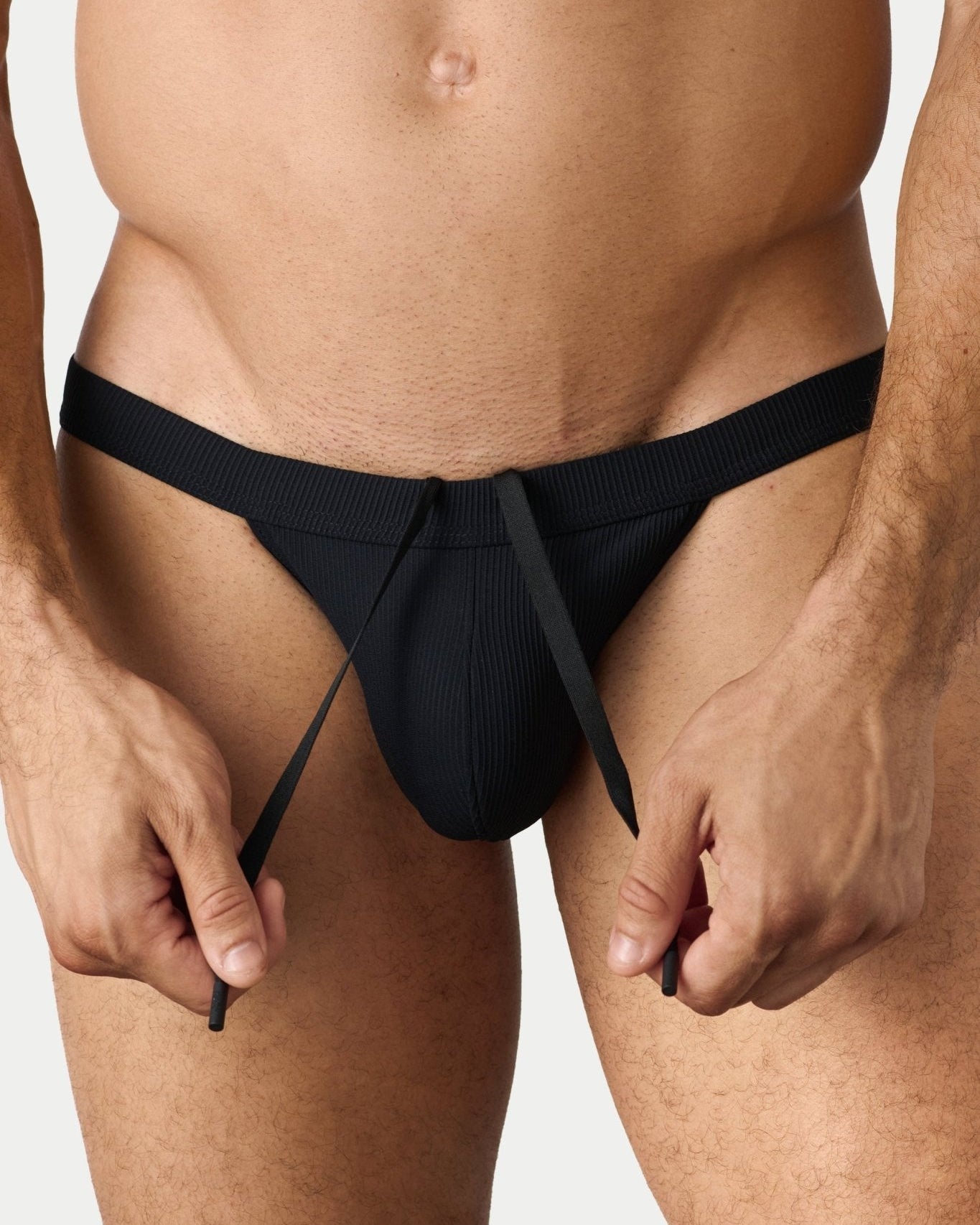 AWRY Oasis Swim Tanga Black - men's swim brief pouch detail