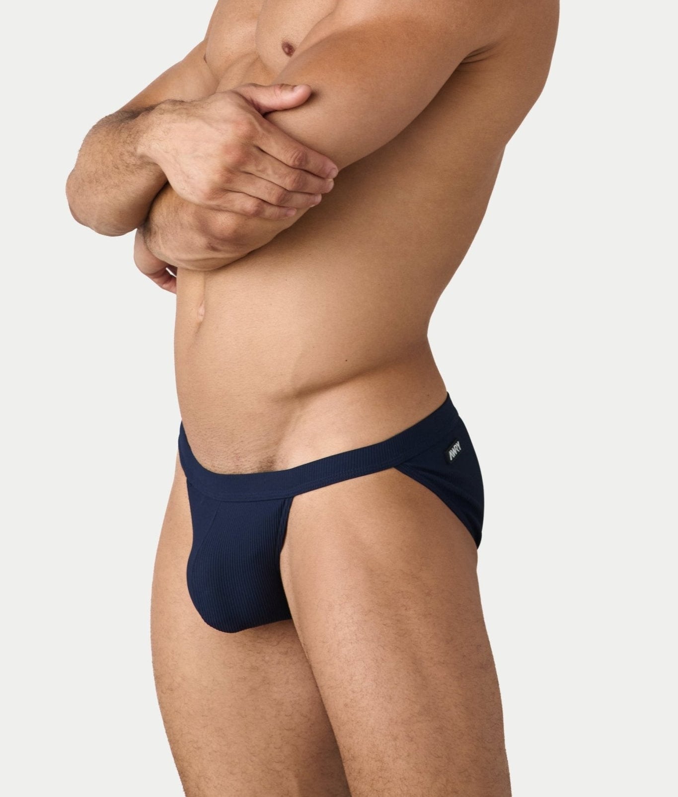 AWRY Oasis Swim Tanga Navy - men's swim brief side profile
