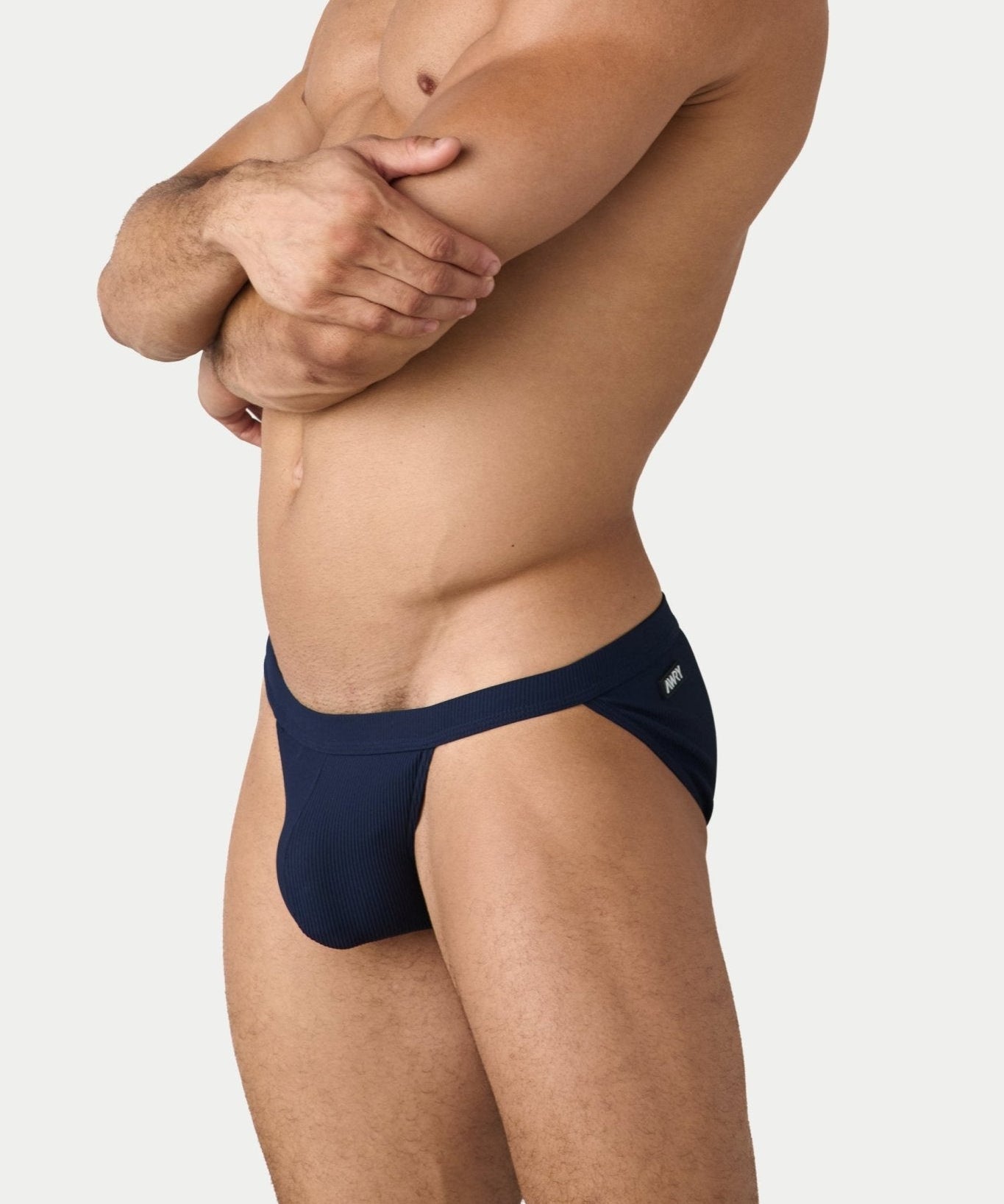 AWRY Oasis Swim Tanga Navy - men's swim brief side profile