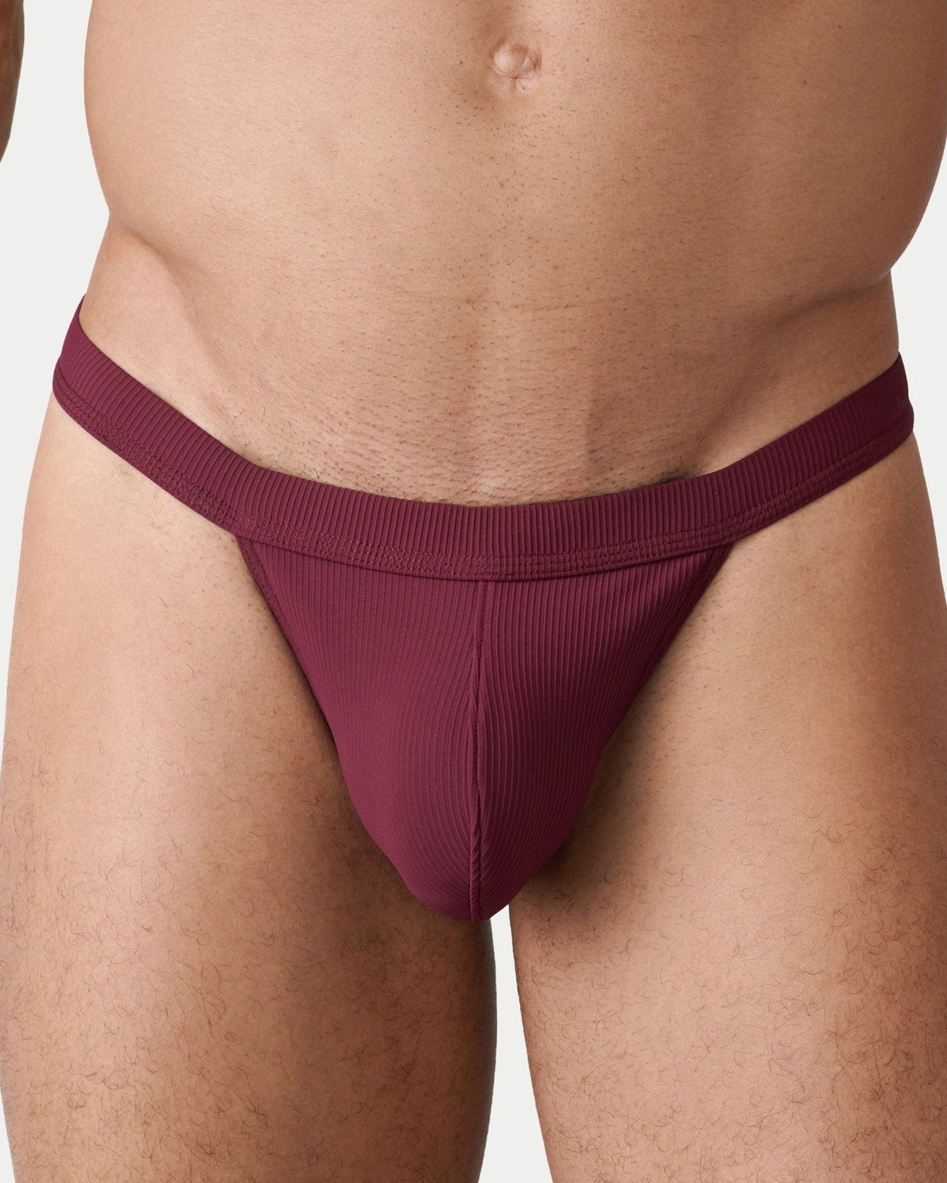 AWRY Oasis Swim Thong Maroon - men's swim thong pouch detail
