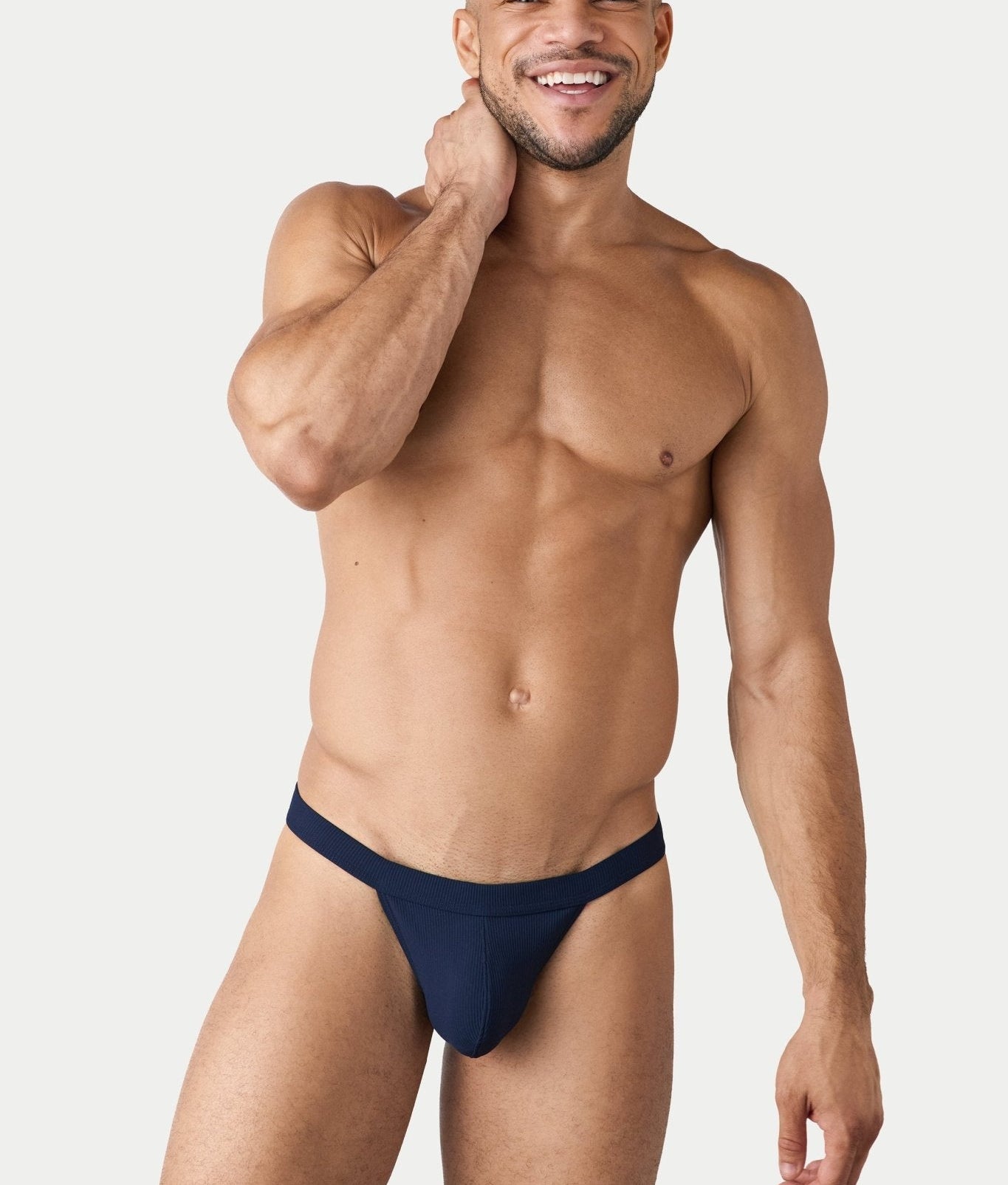 AWRY Oasis Swim Thong Navy - men's swim thong pouch detail