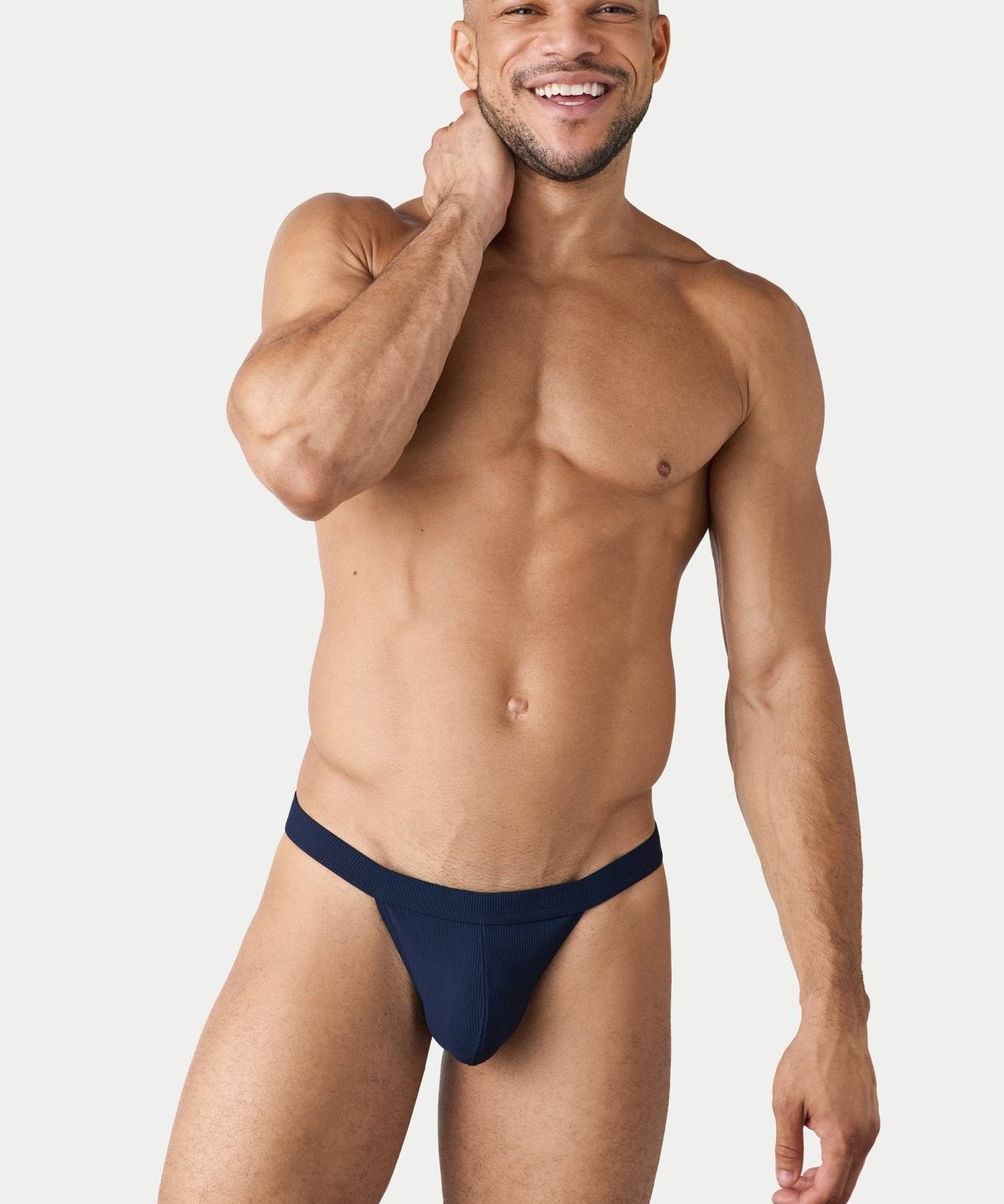 AWRY Oasis Swim Thong Navy - men's swim thong pouch detail