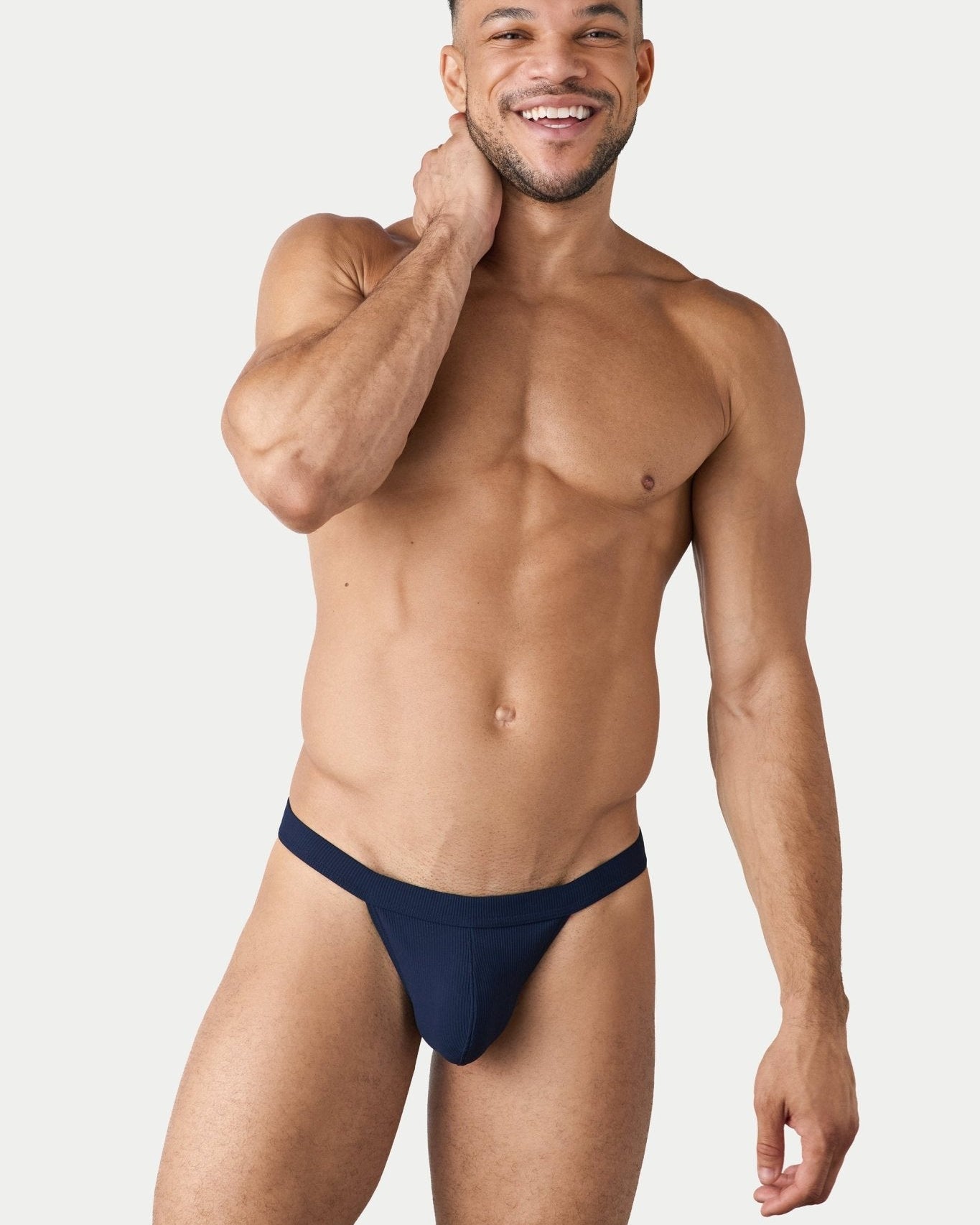 AWRY Oasis Swim Thong Navy - men's swim thong pouch detail