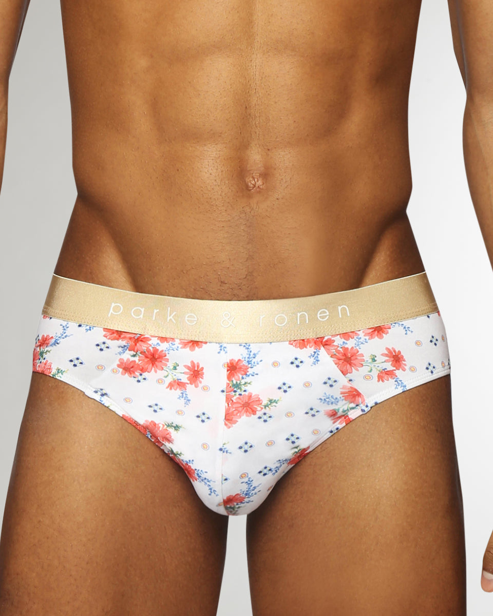 Parke & Ronen Printed Low-Rise Brief Posies-coral