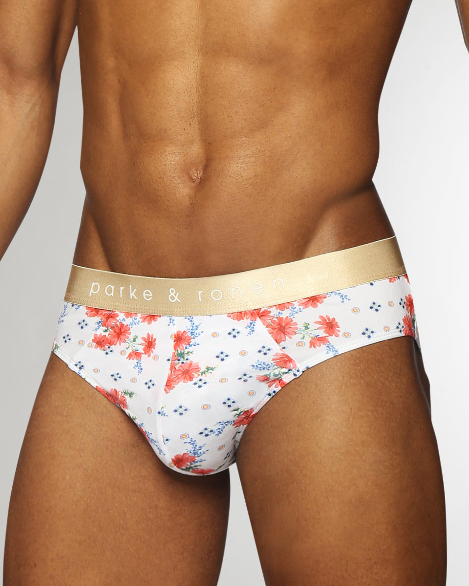 Parke & Ronen Printed Low-Rise Brief Posies-coral