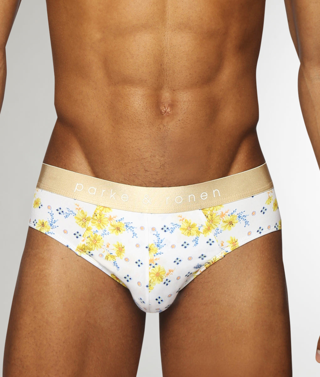 Parke & Ronen Printed Low-Rise Brief Posies-yellow