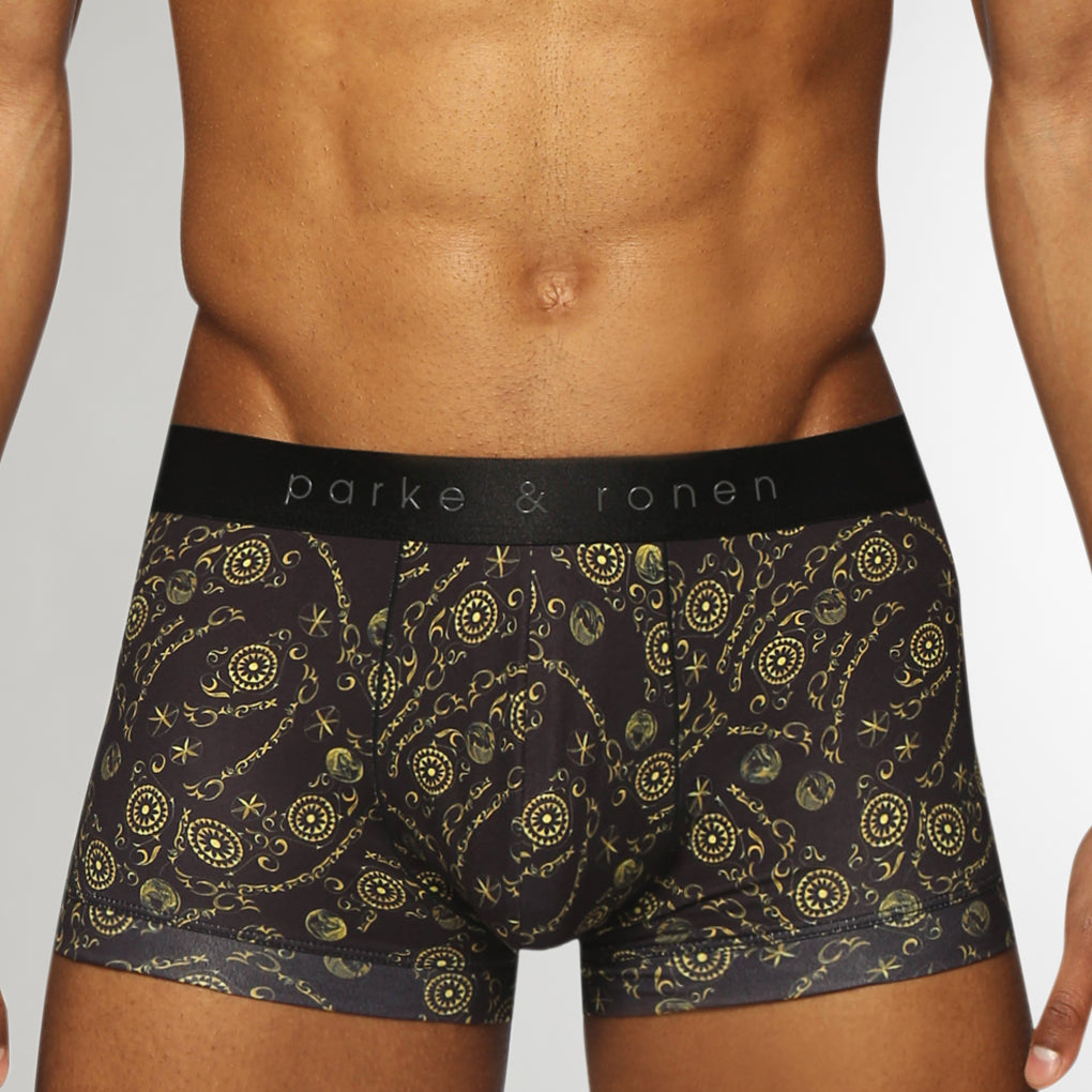 Parke & Ronen Printed Low-Rise Trunk Parke & Ronen Printed Low-Rise Trunk Roman-coins-black