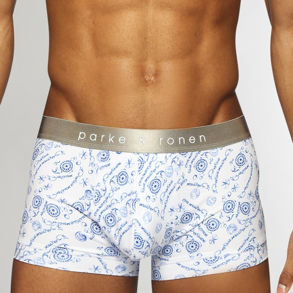 Parke & Ronen Printed Low-Rise Trunk Parke & Ronen Printed Low-Rise Trunk Roman-coins-lapis