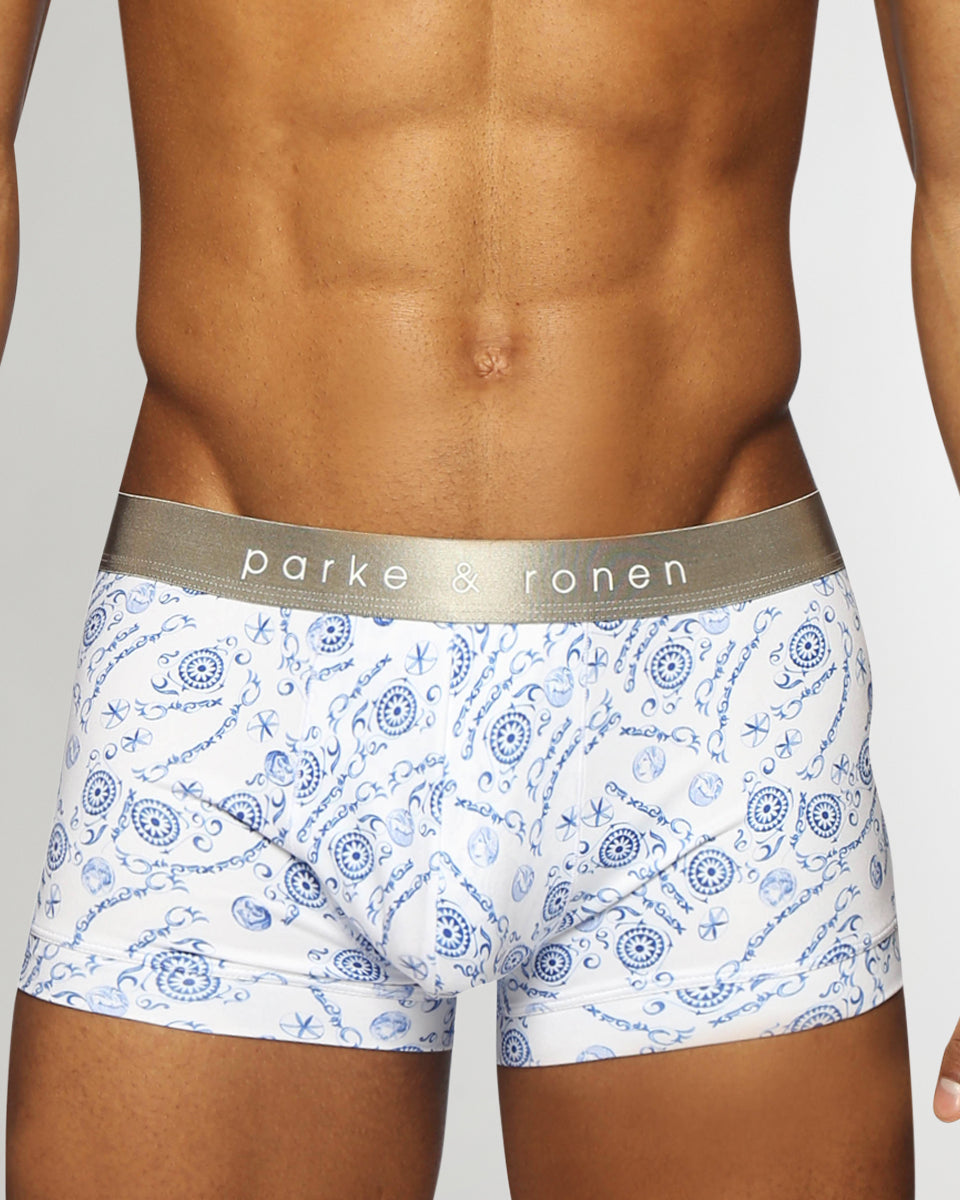 Parke & Ronen Printed Low-Rise Trunk Parke & Ronen Printed Low-Rise Trunk Roman-coins-lapis