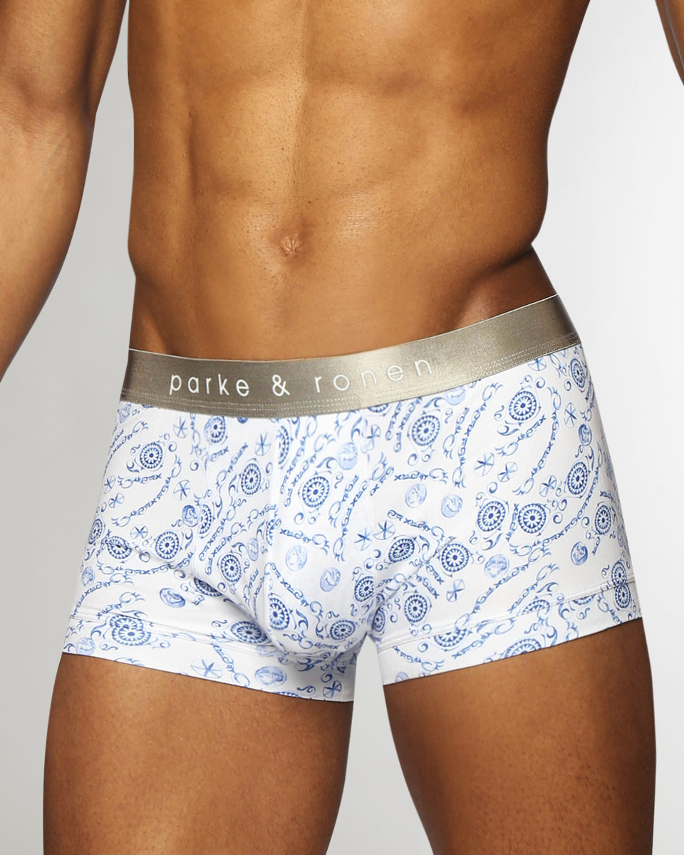 Parke & Ronen Printed Low-Rise Trunk Parke & Ronen Printed Low-Rise Trunk Roman-coins-lapis