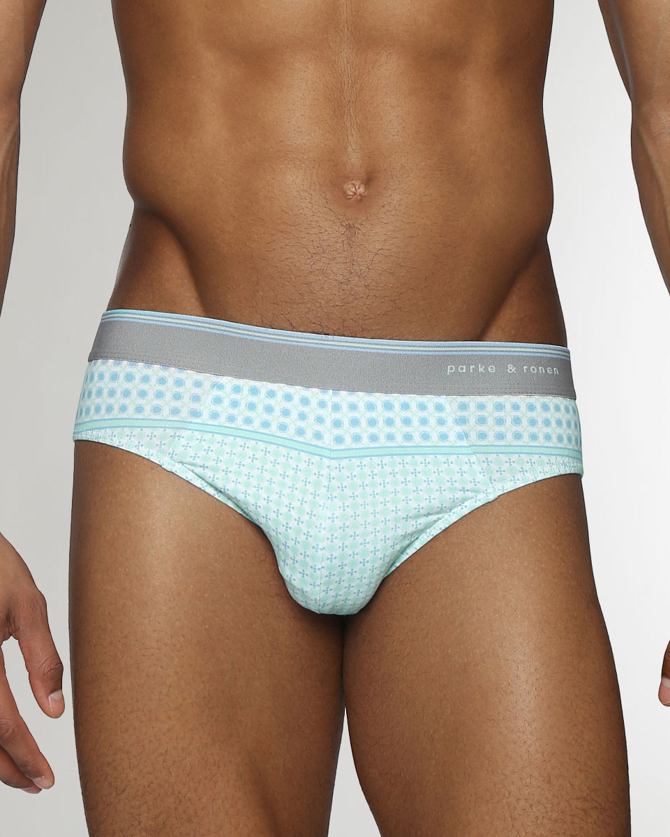 Parke & Ronen Lattice Printed Low-Rise Brief Aqua