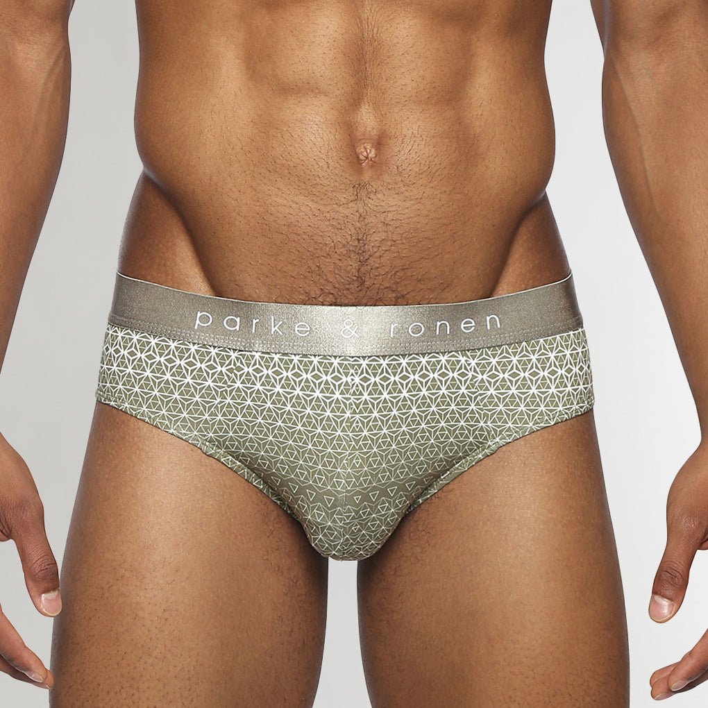 Parke & Ronen Horizon Printed Low Rise Brief Moss