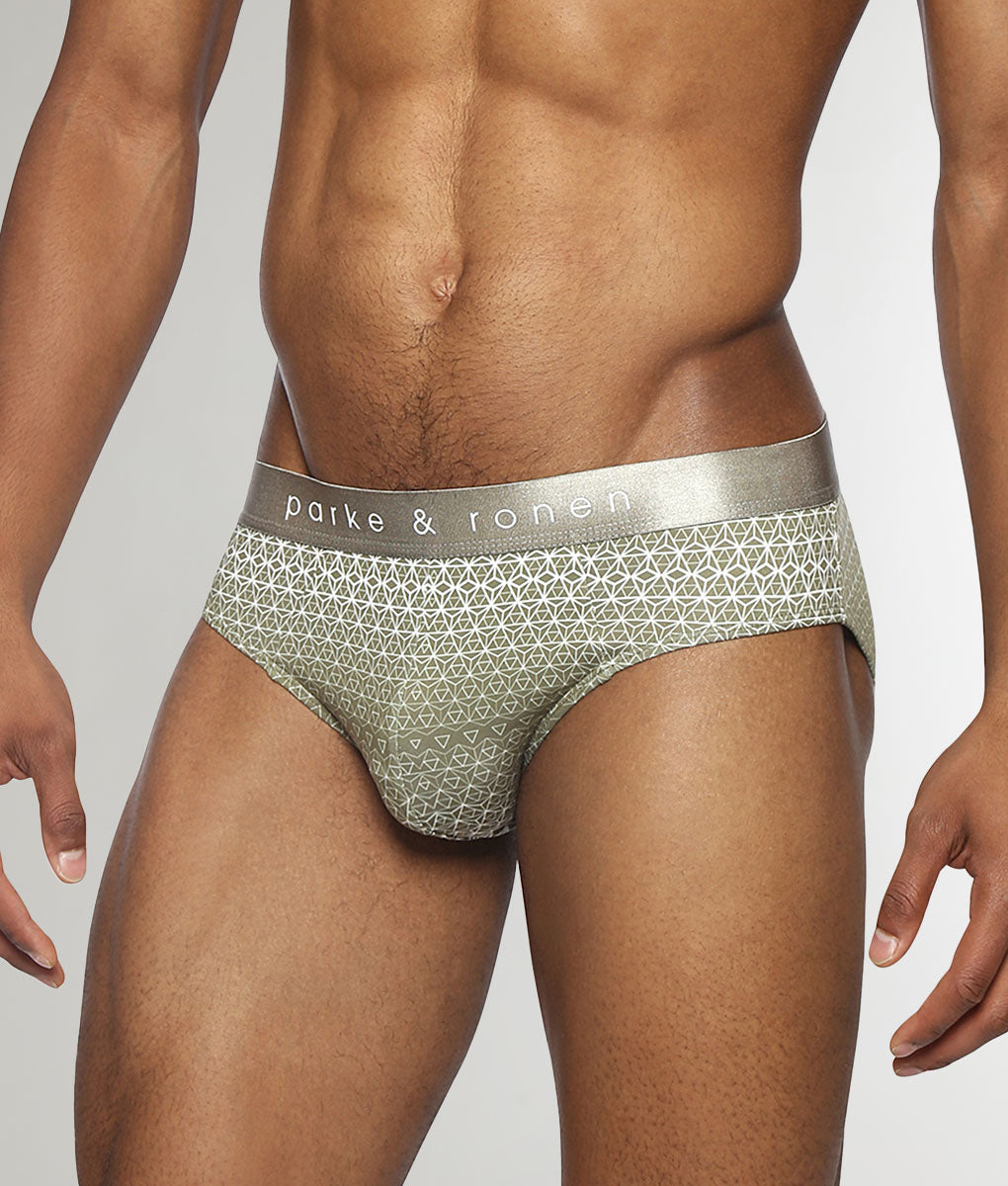Parke & Ronen Horizon Printed Low Rise Brief Moss