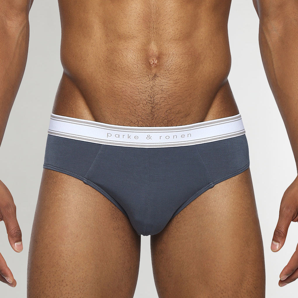 Parke & Ronen Retro Solid Low-Rise Brief Prussian
