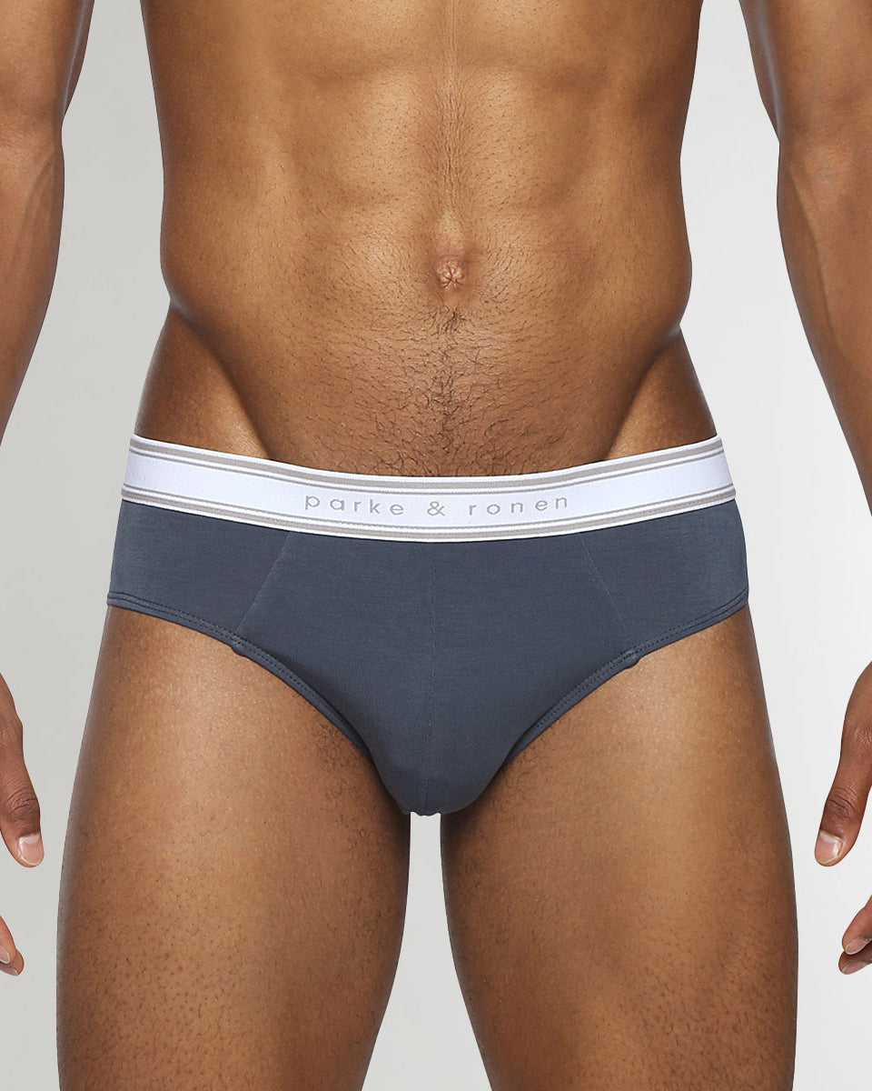 Parke & Ronen Retro Solid Low-Rise Brief Prussian