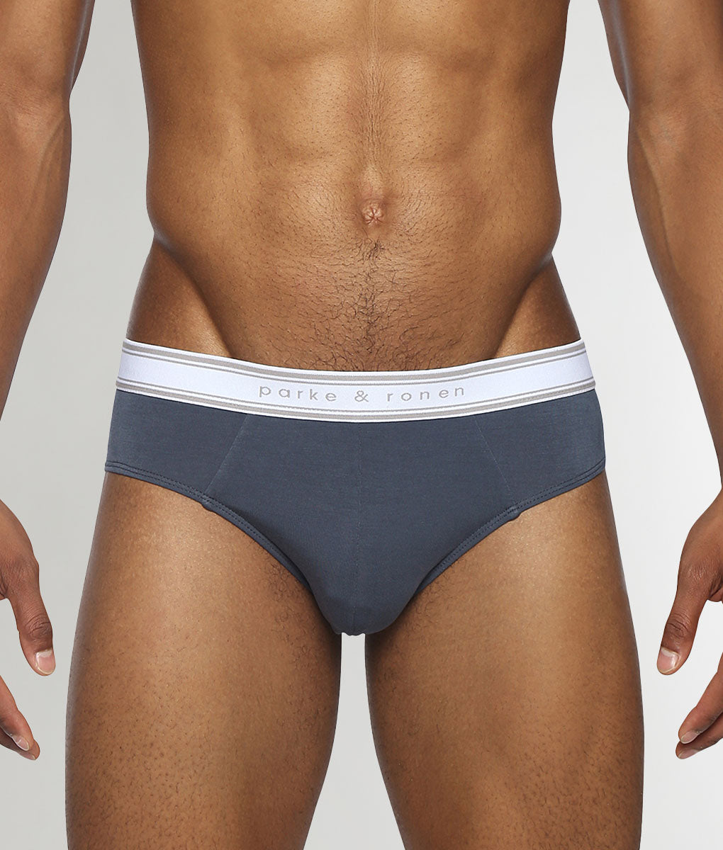 Parke & Ronen Retro Solid Low-Rise Brief Prussian