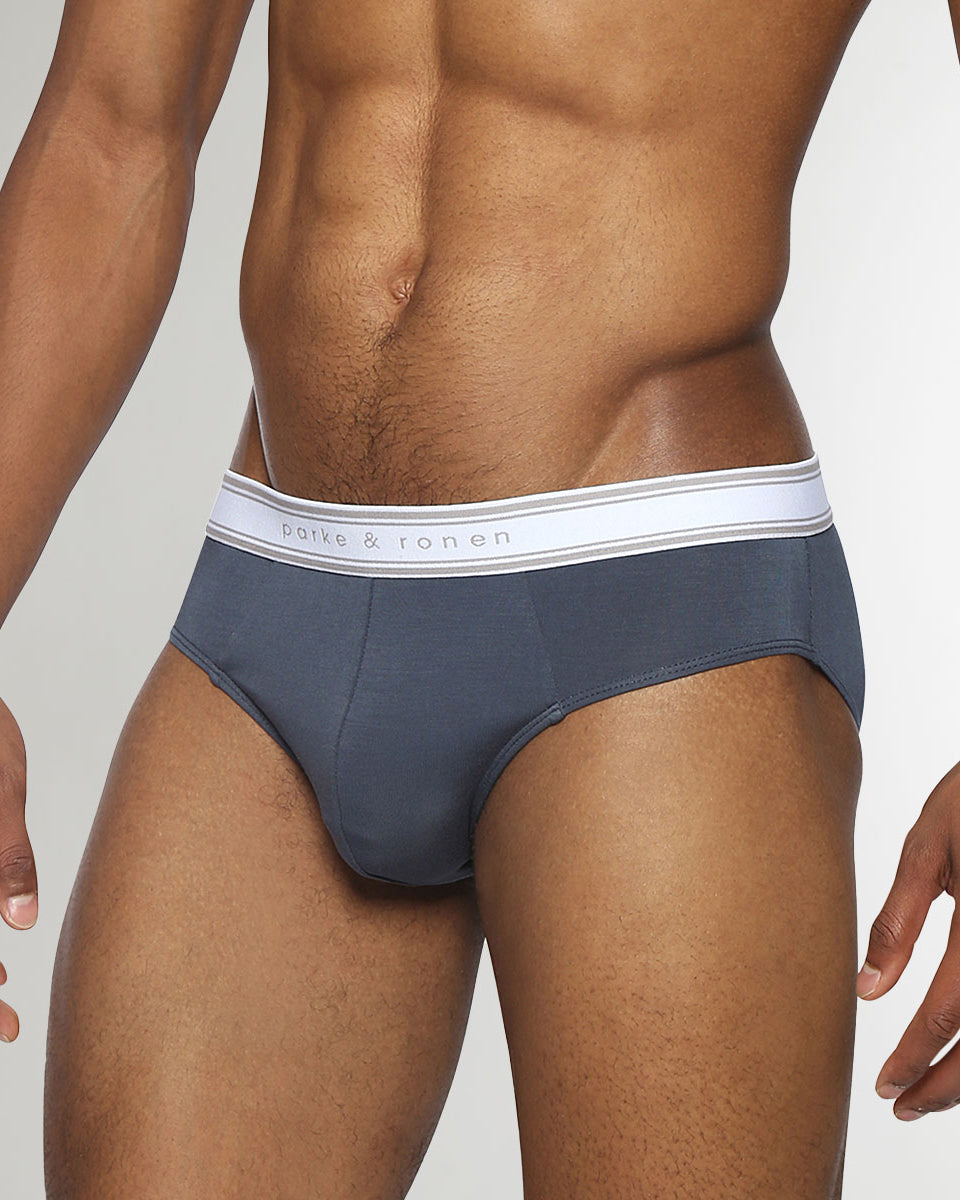 Parke & Ronen Retro Solid Low-Rise Brief Prussian