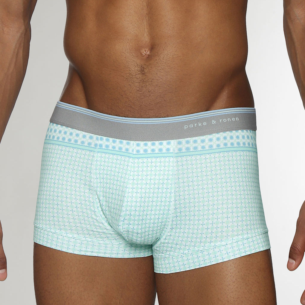 Parke & Ronen Lattice Printed Low-Rise Trunk Aqua