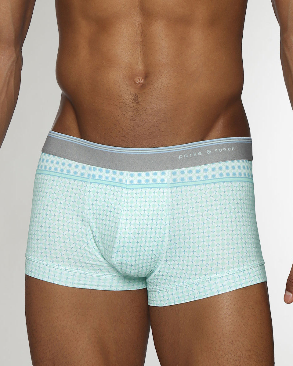 Parke & Ronen Lattice Printed Low-Rise Trunk Aqua