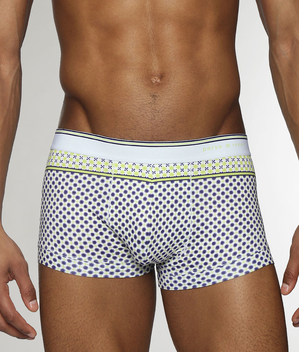 Parke & Ronen Lattice Printed Low-Rise Trunk Zest