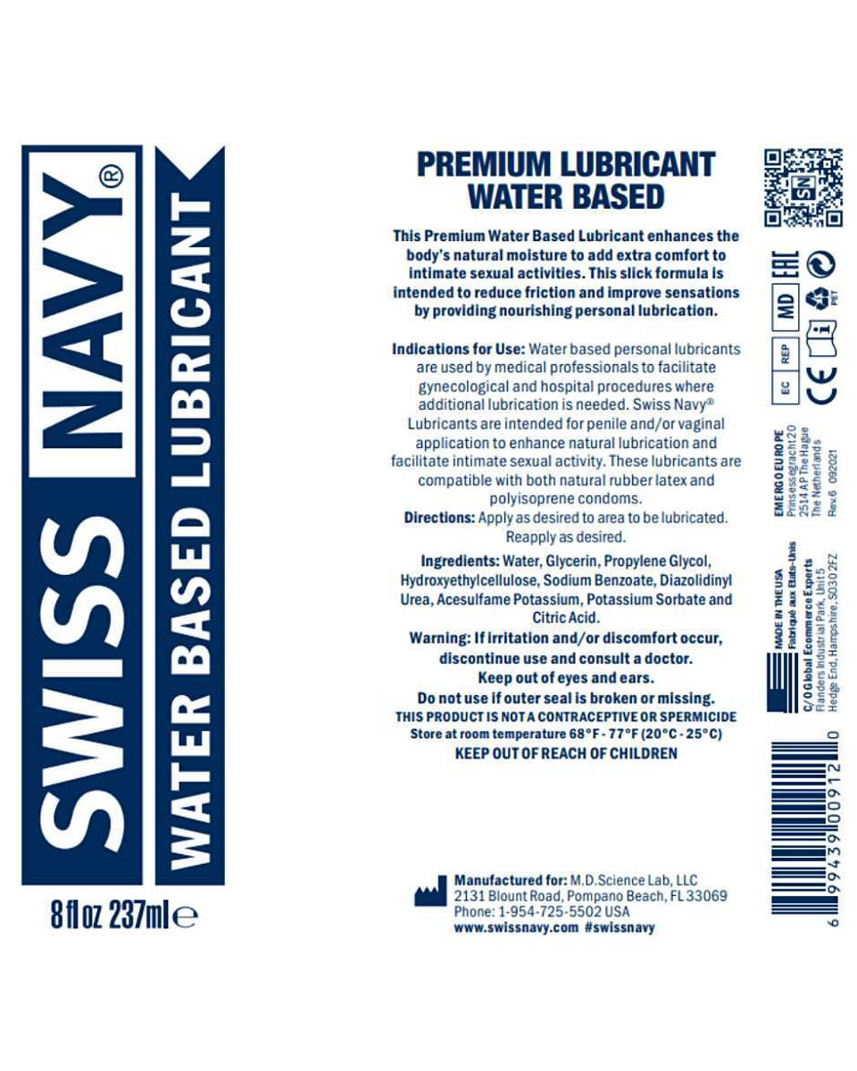 Swiss Navy Water-Based Lubricant 8oz full ingredients