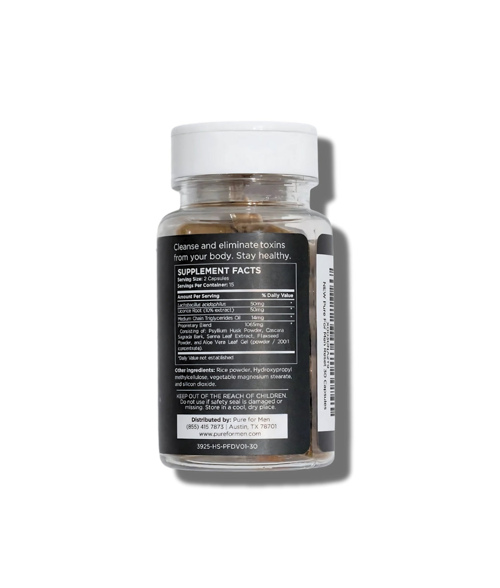 Pure For Men Reset — liver support and B Vitamin recovery supplement, back bottle with supplement facts