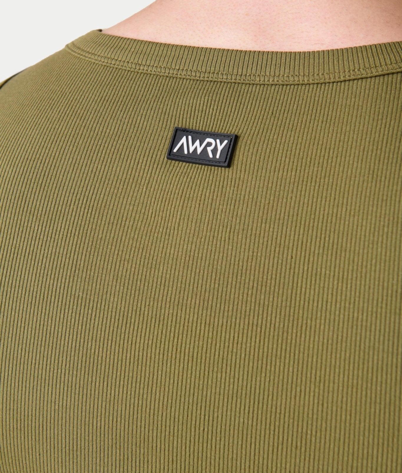 Awry Ribbed Tank Army Green — ribbed fabric detail and hip-length crop
