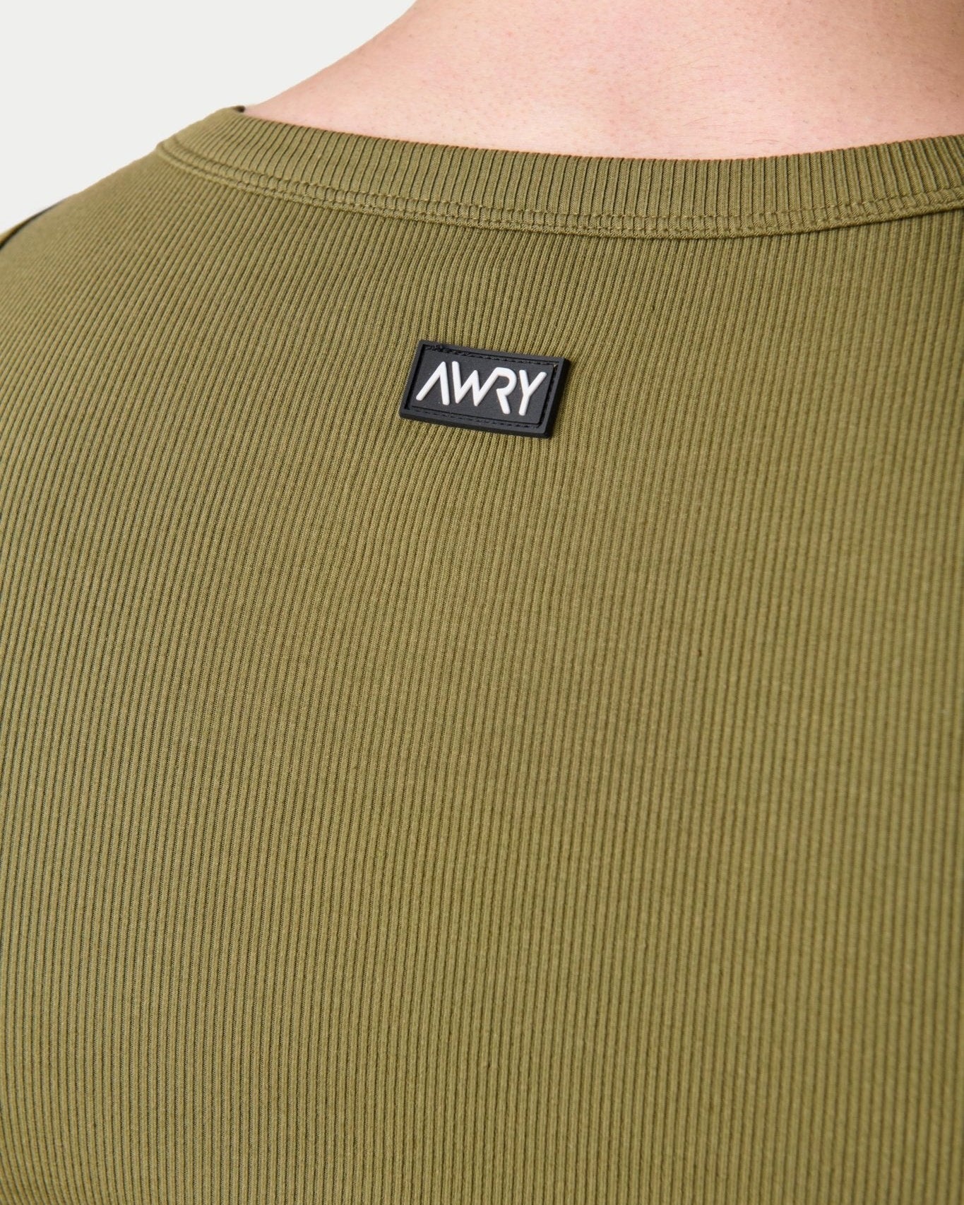 Awry Ribbed Tank Army Green — ribbed fabric detail and hip-length crop