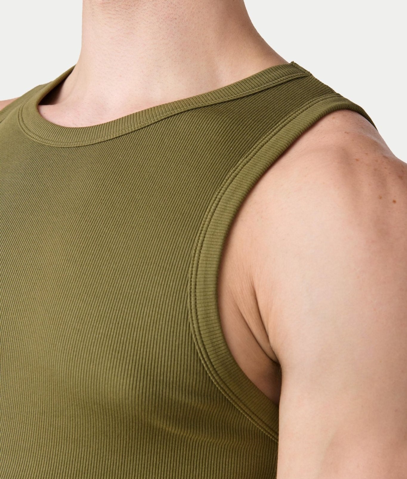 Awry Ribbed Tank Army Green — men's sleeveless tank top lifestyle styling