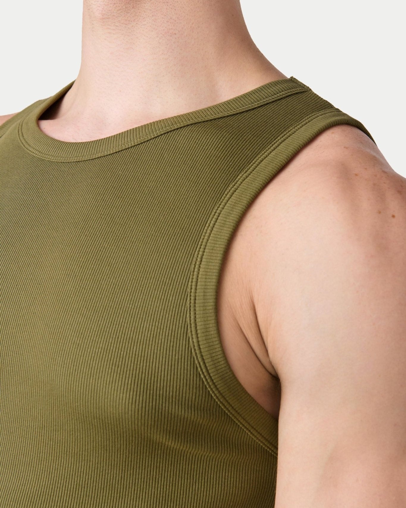 Awry Ribbed Tank Army Green — men's sleeveless tank top lifestyle styling
